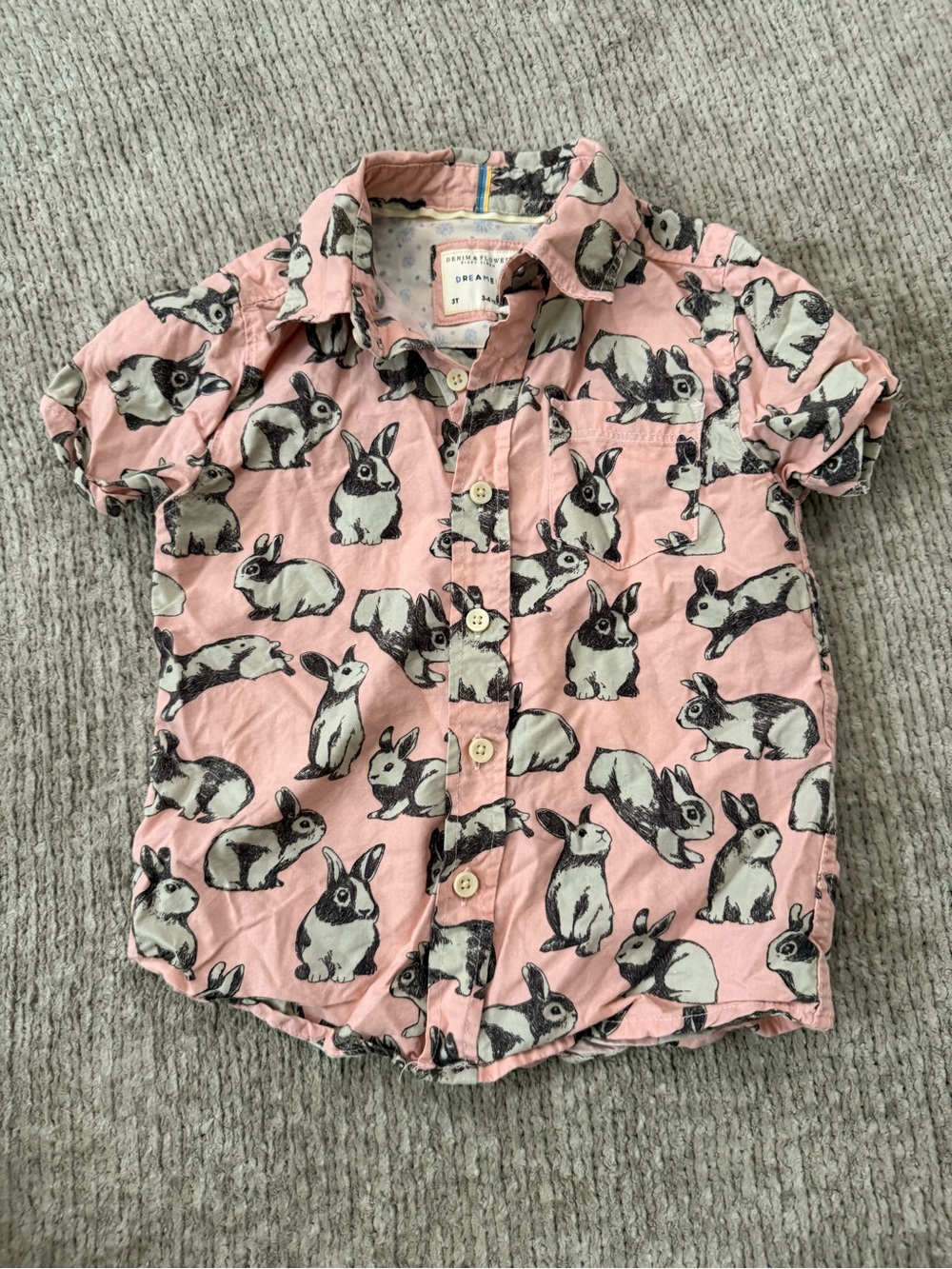 Denim & Flower Ricky Singh Boys Bunny Rabbit Print Button Shirt 3T Pink